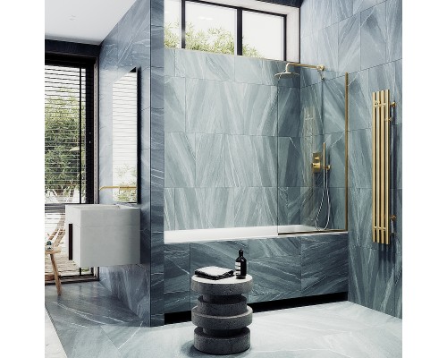 Шторка на ванну Maybah Glass MGV-131-3у 340x1400 в узком профиле Золото стекло прозрачное