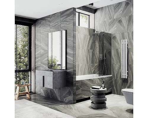 Шторка на ванну Maybah Glass MGV-134-1у 440x1400 в узком профиле Белый стекло графитовое