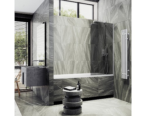 Шторка на ванну Maybah Glass MGV-134-1у 440x1400 в узком профиле Белый стекло графитовое