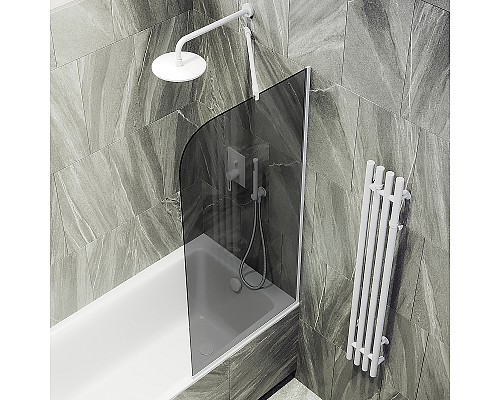 Шторка на ванну Maybah Glass MGV-134-1у 440x1400 в узком профиле Белый стекло графитовое