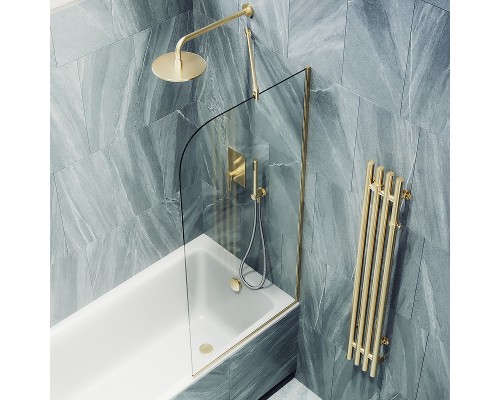 Шторка на ванну Maybah Glass MGV-59-3у 600x1400 в узком профиле Золото стекло прозрачное