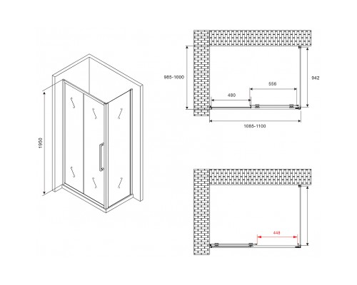 Душевой уголок Abber Schwarzer Diamant 110x100 профиль Черный стекло матовое