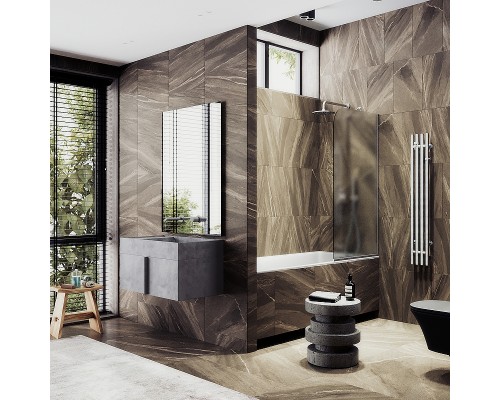 Шторка на ванну Maybah Glass MGV-93-5у 700x1400 в узком профиле Хром матовый стекло сатиновое