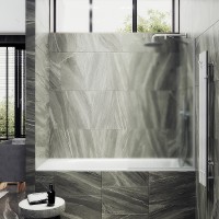 Шторка на ванну Maybah Glass 300x1400 в узком профиле Белый стекло сатиновое