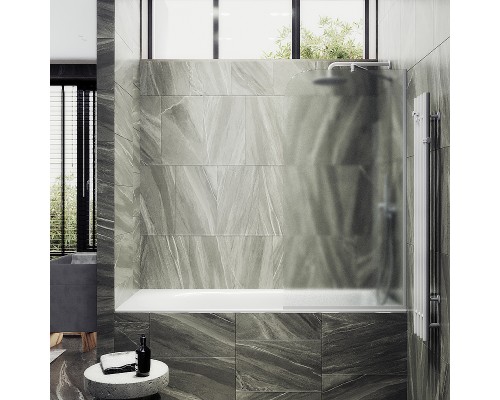 Шторка на ванну Maybah Glass 300x1400 в узком профиле Белый стекло сатиновое