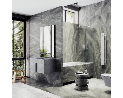 Шторка на ванну Maybah Glass 300x1400 в узком профиле Белый стекло сатиновое