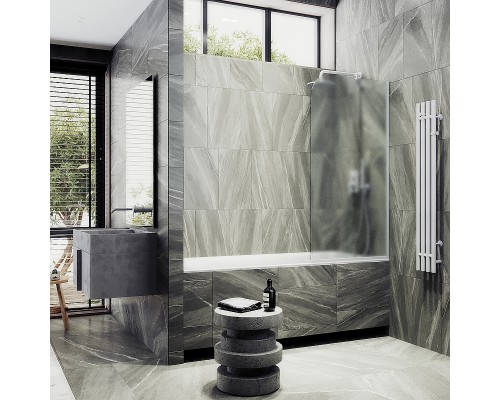 Шторка на ванну Maybah Glass 300x1400 в узком профиле Белый стекло сатиновое