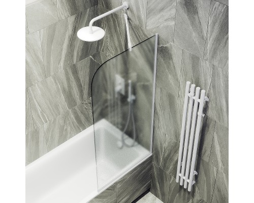 Шторка на ванну Maybah Glass 300x1400 в узком профиле Белый стекло сатиновое