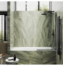 Шторка на ванну Maybah Glass 800x1400 в узком профиле Черный стекло прозрачное