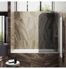 Шторка на ванну Maybah Glass 800x1400 в узком профиле Хром матовый стекло графитовое матовое