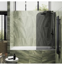 Шторка на ванну Maybah Glass 400x1400 в узком профиле Черный стекло графитовое