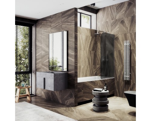 Шторка на ванну Maybah Glass MGV-84-5у 400x1400 в узком профиле Хром матовый стекло графитовое матовое