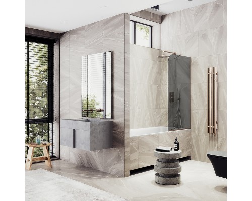 Шторка на ванну Maybah Glass MGV-79-2у 500x1400 в узком профиле Бронза стекло графитовое