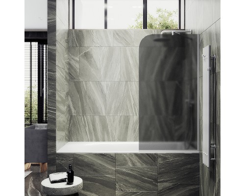 Шторка на ванну Maybah Glass MGV-89-1у 900x1400 в узком профиле Белый стекло графитовое матовое