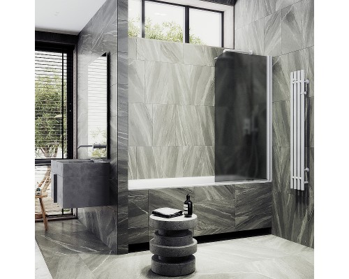 Шторка на ванну Maybah Glass MGV-604-1 400x1400 поворотная на монопетле Белый стекло графитовое матовое