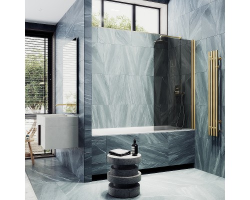 Шторка на ванну Maybah Glass MGV-608-3 500x1400 поворотная на монопетле Золото стекло графитовое