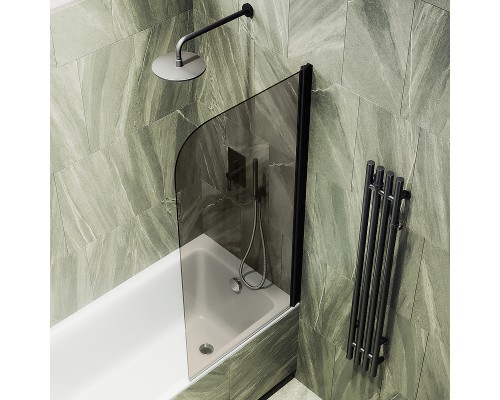 Шторка на ванну Maybah Glass MGV-611-6 600x1400 поворотная на монопетле Черный стекло бронзовое