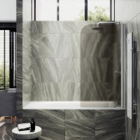 Шторка на ванну Maybah Glass MGV-612-1 600x1400 поворотная на монопетле Белый стекло бронзовое матовое