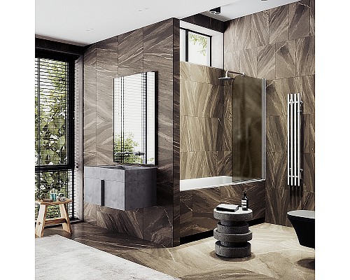 Шторка на ванну Maybah Glass MGV-625-5 800x1400 поворотная на монопетле Хром матовый стекло бронзовое матовое