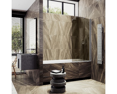 Шторка на ванну Maybah Glass MGV-625-5 800x1400 поворотная на монопетле Хром матовый стекло бронзовое матовое