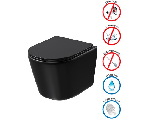 Унитаз Grossman Tornado GR-4477BMSQ подвесной Черный матовый с сиденьем Микролифт