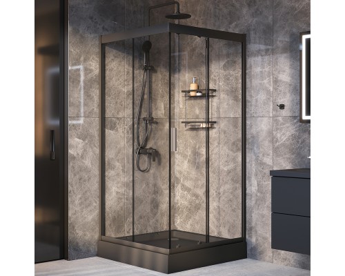 Комплект душевого уголка с душевой системой и аксессуарами AM.PM Gem 90x90 WK90EO профиль Черный матовый стекло прозрачное