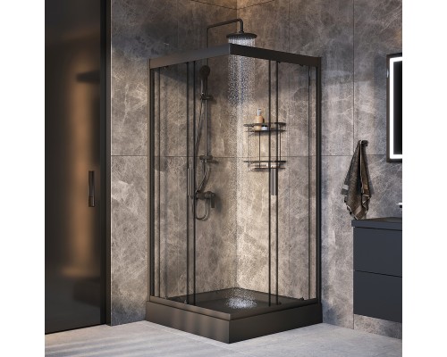 Комплект душевого уголка с душевой системой и аксессуарами AM.PM Gem 90x90 WK90EO профиль Черный матовый стекло прозрачное