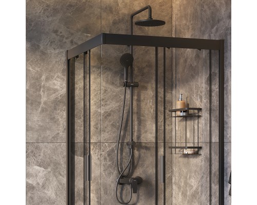 Комплект душевого уголка с душевой системой и аксессуарами AM.PM Gem 90x90 WK90EO профиль Черный матовый стекло прозрачное