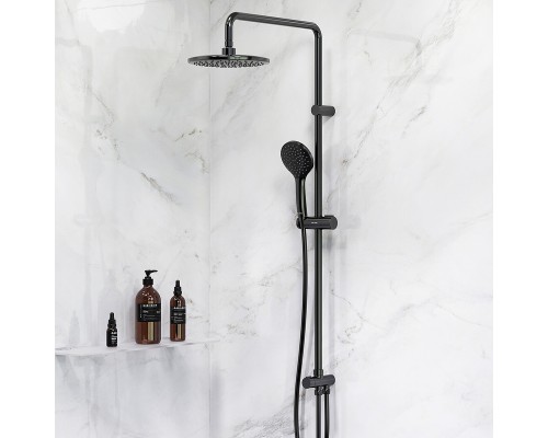 Комплект душевого уголка с душевой системой и аксессуарами AM.PM Gem 90x90 WK90EO профиль Черный матовый стекло прозрачное