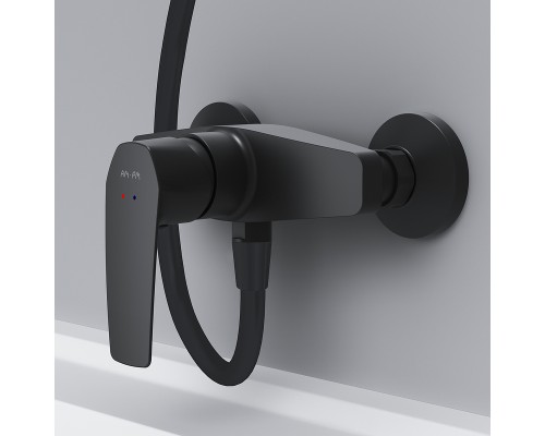 Комплект душевого уголка с душевой системой и аксессуарами AM.PM Gem 90x90 WK90EO профиль Черный матовый стекло прозрачное