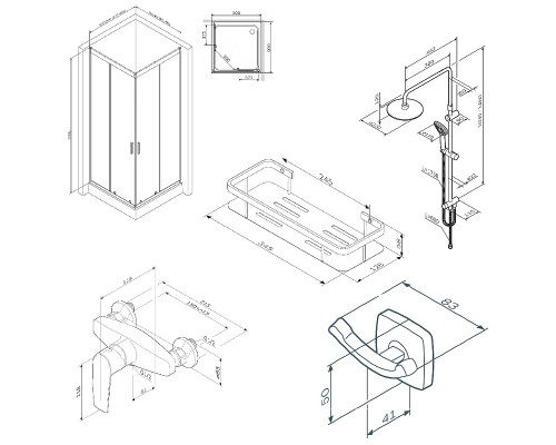 Комплект душевого уголка с душевой системой и аксессуарами AM.PM Gem 90x90 WK90EO профиль Черный матовый стекло прозрачное