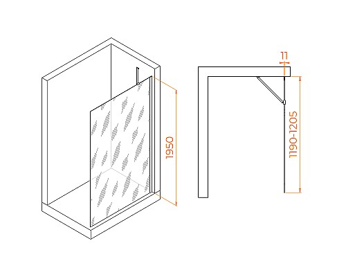 Душевая перегородка RGW Walk In WA-102Gb 120 351010212-16 профиль Золото брашированное стекло прозрачное
