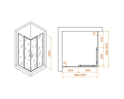 Душевой уголок RGW Passage PA-030B 90x90 3508103099-14 профиль Черный стекло прозрачное