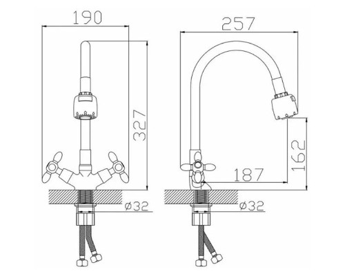 Смеситель для кухни D-Lin D153810-3T Хром Белый