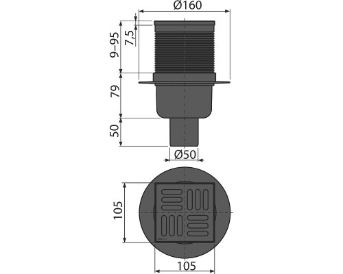 Душевой трап Alcaplast APV32BLACK с Черной матовой решеткой