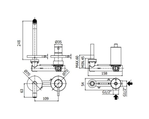 Смеситель для раковины Paffoni Light LIG106HGSP70 Золото медовое брашированное