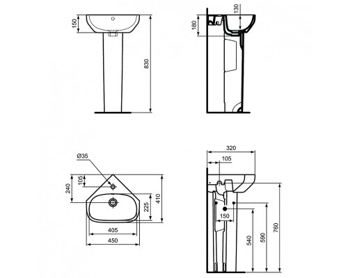 Раковина Ideal Standard I.Life A 45 угловая Евробелая