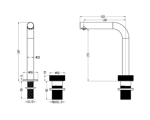 Смеситель для раковины Boheme Tech 158-MG Золото матовое