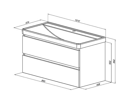 Тумба с раковиной Aquanet Вега 100 328002 подвесная Белый глянец