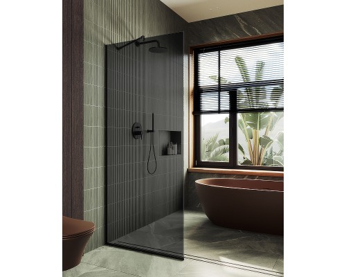 Душевая перегородка Maybah Glass MGD-705-6у 690x1950 в узком профиле Черный стекло графитовое