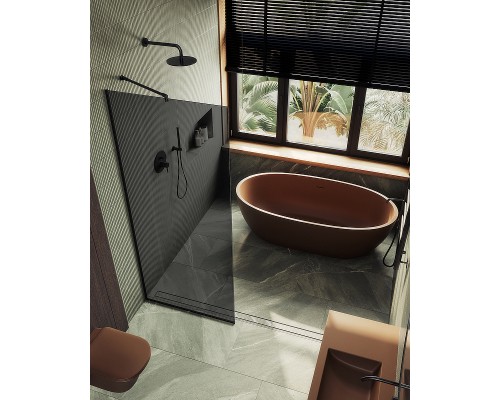 Душевая перегородка Maybah Glass MGD-705-6у 690x1950 в узком профиле Черный стекло графитовое