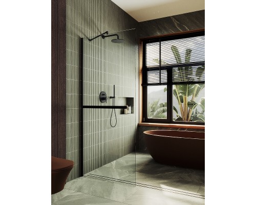 Душевая перегородка Maybah Glass MGD-720-6ш 690x1950 в широком профиле Черный стекло прозрачное