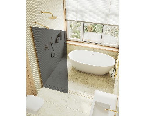 Душевая перегородка Maybah Glass MGD-681-3ш 1090x1950 в широком профиле Золото стекло графитовое