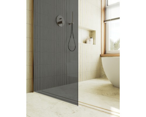 Душевая перегородка Maybah Glass MGD-681-3ш 1090x1950 в широком профиле Золото стекло графитовое