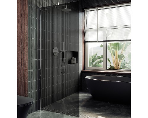 Душевая перегородка Maybah Glass 1090x1950 в широком профиле Хром матовый стекло графитовое