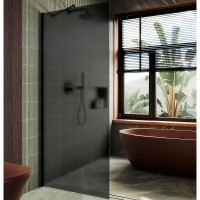 Душевая перегородка Maybah Glass 1090x1950 в широком профиле Черный стекло графитовое матовое