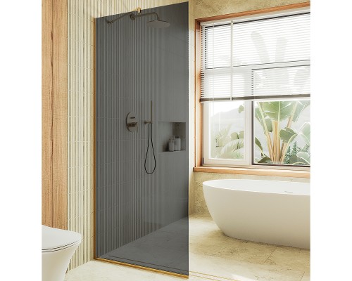 Душевая перегородка Maybah Glass 1090x1950 в узком профиле Золото стекло графитовое