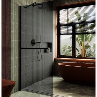 Душевая перегородка Maybah Glass 1090x1950 в широком профиле Черный стекло графитовое