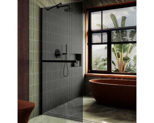 Душевая перегородка Maybah Glass 1090x1950 в широком профиле Черный стекло графитовое