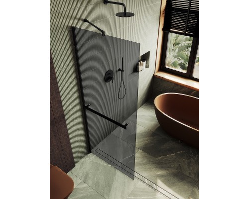 Душевая перегородка Maybah Glass 1090x1950 в широком профиле Черный стекло графитовое